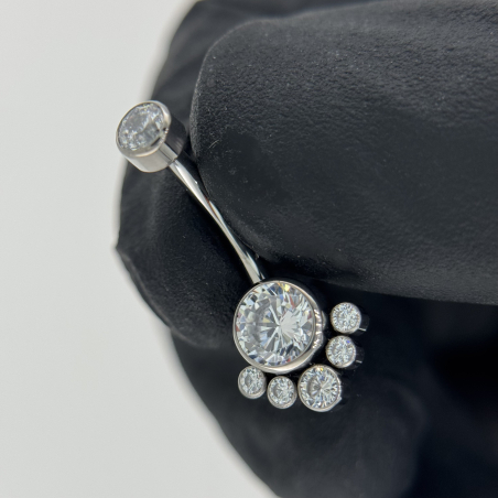 Round Bezel Set CZ Cluster Belly Button Ring
