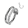 Hinged Segment Double Hoop Ring With One  Pave CZ Line