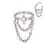 Prong Set Marquise CZ Hinged Segment Ring With Chain Dangle
