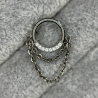 CZ Paved Face Hinged Segment Ring With 2 Chain Dangle